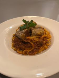 Bolognese pasta and tender meat with fragrant spices