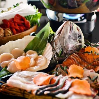 早餐：金荠鸡肉生鱼片+函馆直送的鲜鱼涮锅◆花柚子套餐【共11道菜品】6,000日元