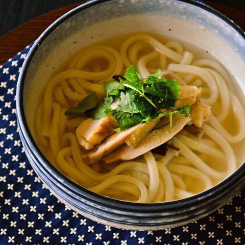 Kinsou chicken cooked udon noodles
