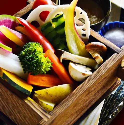 Steamed seasonal vegetables with Saikyo miso bagna cauda sauce.