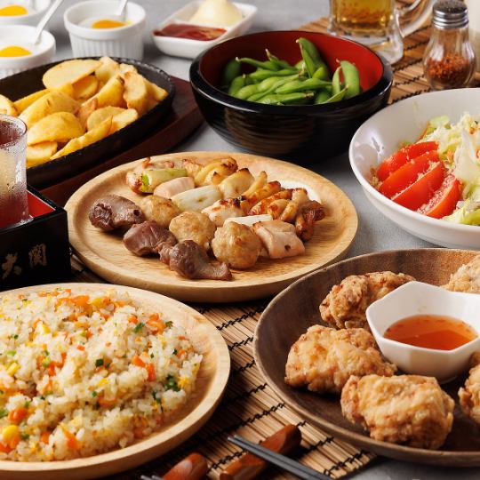 Includes draft beer ◎ "Easy Course" 7 dishes including fried Oyama chicken and yakitori, 2 hours of all-you-can-drink for 3,500 yen