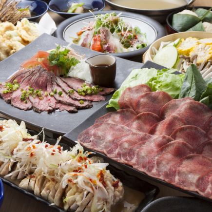 2時間飲み放題付き『A5和牛炙り寿司と牛たんしゃぶしゃぶコース』7000円