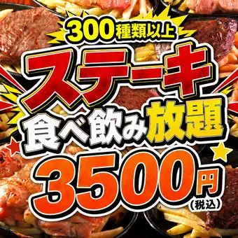 【全300種類以上】1番人気!!ビーフ、ポーク、チキンステーキやエビマヨを含む2時間食べ飲み放題