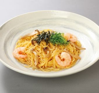 海老とキノコの和風醤油スパゲッティ
