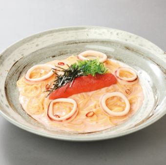 博多明太子とイカのクリームスパゲッティ