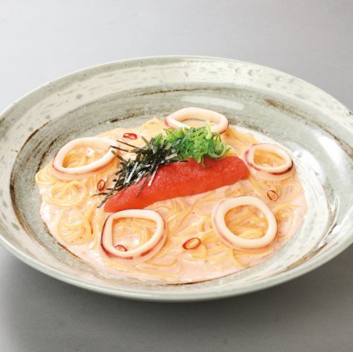 博多明太子とイカのクリームスパゲッティ