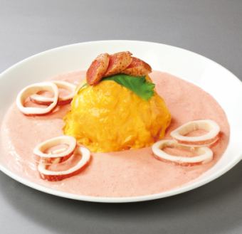 博多明太子とイカのクリームオムライス
