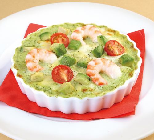 海老とアボカドのバジルクリームドリア