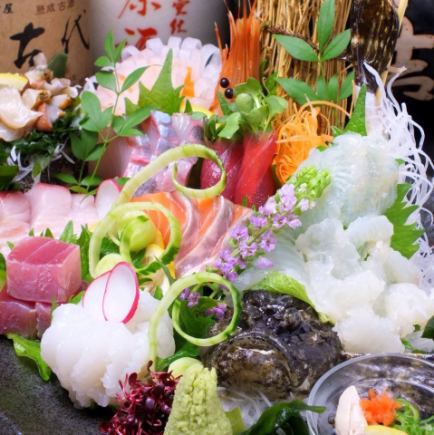 【非常滿意的套餐】生魚片和蝦天婦羅9種10道菜，2小時無限暢飲6,000日元（含稅）