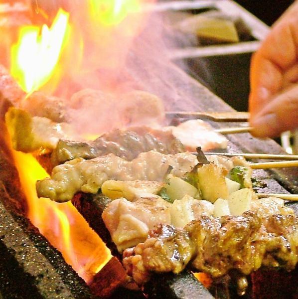 A wide variety of yakitori grilled on charcoal fire!