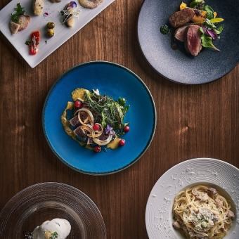 2F限定【旬の食材を使った贅沢コース】8種の前菜、2種パスタ、メイン、デザート付全7皿5,000円
