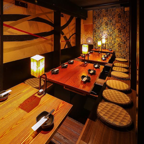【2명~20명용 개인실】 차분한 완전 개인실을 완비.호리 고타츠의 개인실은 느긋하게 요리・술을 즐길 수 있는 일본식 공간입니다.환영회·송별회 등 회사 연회에 이용해 주십시오.