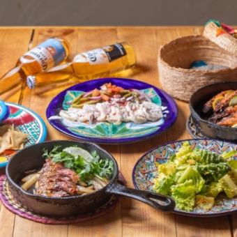 The most popular! Enjoy the Mexican course with meat, fish, and two main dishes! Includes 2 hours of all-you-can-drink Corona beer. ¥7,000 ⇒ ¥6,500