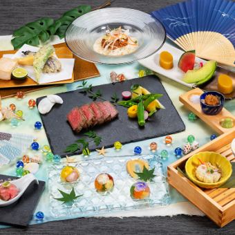 【SEASONAL　SELECTIONS】鹿児島黒牛の網焼きと旬野菜コース【和都】　3h飲み放付
