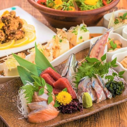 Weekday-only special banquet [Enjoyment course] Assortment of 3 kinds of seasonal fish and deep-fried Spanish mackerel ◆ 2 hours all-you-can-drink + 8 dishes ⇒ 4,000 yen ◆