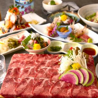 【豪華食材】5種鮮魚拼盤、鹽烤梭魚、壽司卷◆8道菜6,500日圓2小時無限暢飲