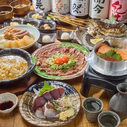 オープン記念!!鮮魚の藁焼きたたき盛合わせ、おでん、本日の原始焼きなど料理9品6000円→5000円