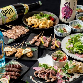 A total of 12 dishes including 5 kinds of yakitori and the popular minced meat rice bowl! All-you-can-drink including draft beer and 24 kinds of shochu included [Yaki Course]