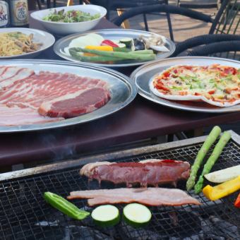 【手ぶらでBBQコース】【ソフドリ150分飲み放題】肉・野菜・ポテト・ピザ