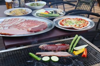 【手ぶらでBBQコース】【ソフドリ150分飲み放題】肉・野菜・ポテト・ピザ