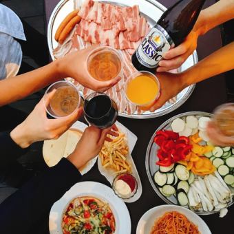 【手ぶらでBBQコース】【150分ソフドリ・アルコール2時間半飲み放題】肉・野菜・ポテト・ピザ