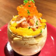 Sea urchin mousse with sea urchin, crab and salmon roe