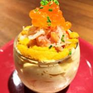 Sea urchin mousse with sea urchin, crab and salmon roe