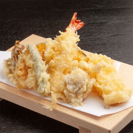 Seasonal vegetables and shrimp tempura