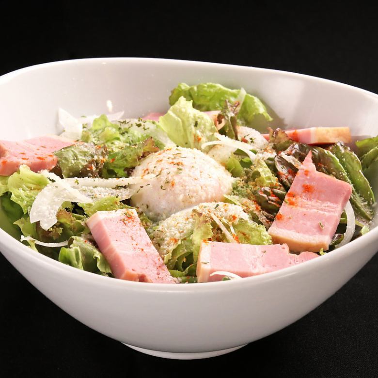 Caesar Salad with Crispy Bacon and Soft-boiled Egg