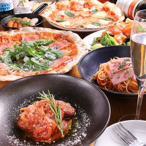 1번 인기!【2시간 음료 무제한 포함】가마구이 피자&자가제 튀김을 즐길 수 있는 “간편 코스” 4000엔(5품)
