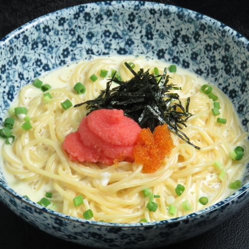 Japanese-style carbonara with cod roe and tobiko