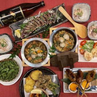 10月から【個室宴会/釜飯5,000円コース】豊富なドリンク90分飲み放題付（生2杯まで/席120分) 7品