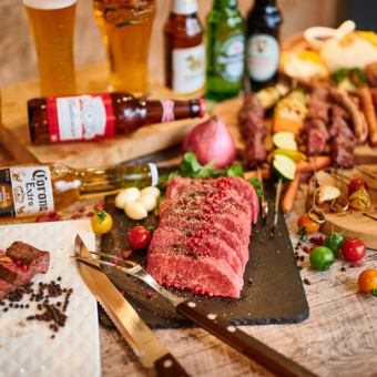 [Includes 3 hours of all-you-can-drink] Meat Bar I Plan with smoked roast beef and churrasco BBQ, 7 items in total [4,400 yen]