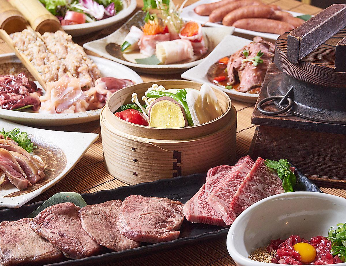 ★Yakiniku/chicken grilled in lava stone, kamameshi, hamburger steak/beef skirt steak/beef tongue/yakitori/steamed vegetables are popular!