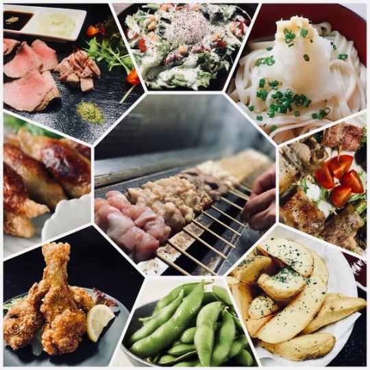 [Includes 2 hours of all-you-can-drink] Extremely popular ☆ Complete course with 9 dishes including domestic chicken skewers and meat sashimi [4,500 yen → 4,000 yen]