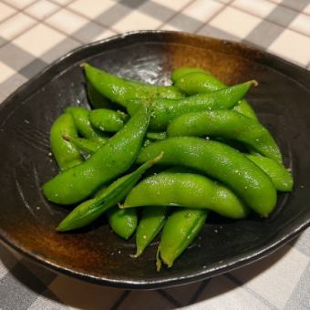 Edamame with spices and herbs and rock salt