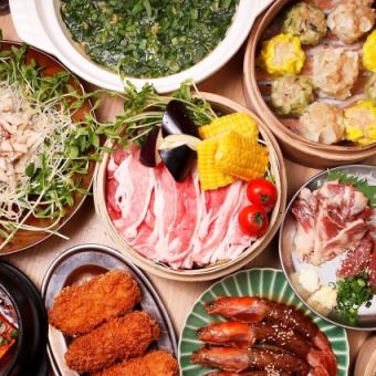 [Most popular] 2 hours all-you-can-drink x shumai, horse sashimi platter, steamed dishes, and 13 other dishes ★ Steamed barley pork course