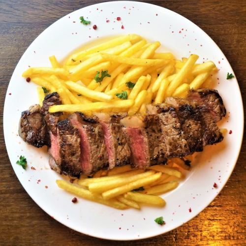 A5 Kuroge Wagyu beef steak and plenty of french fries