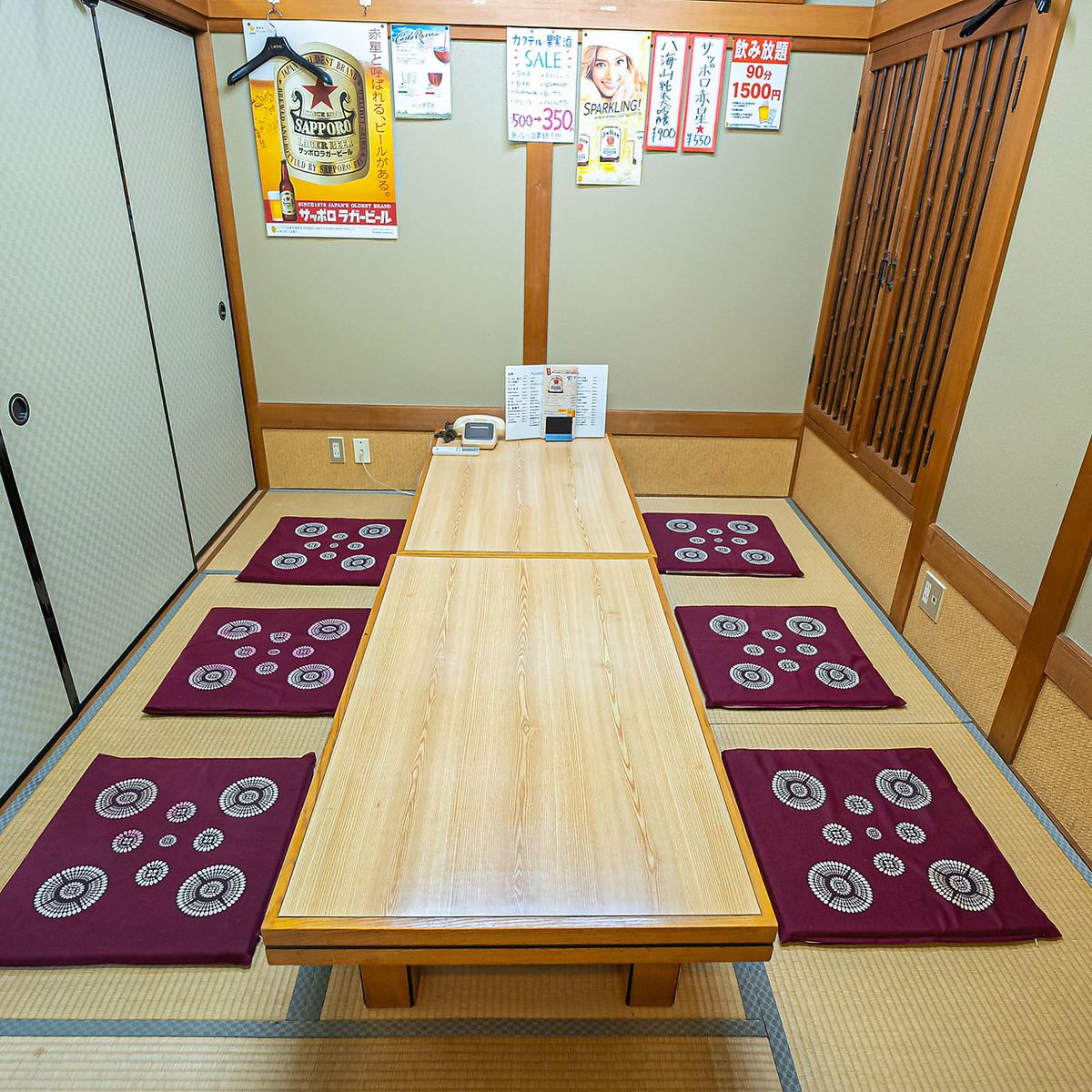 非常适合晚宴和公司宴会！在所有座位都是榻榻米垫的日式空间中享受片刻。