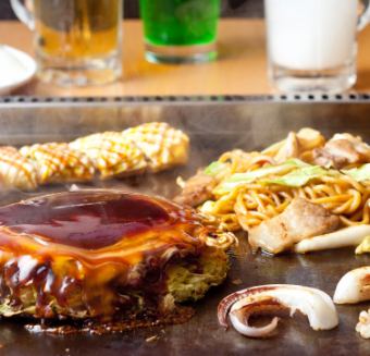 チーたま豚たまモダンをはじめ焼きそば、鉄板焼きなど定番Bセット(3名~4名でどうぞ)