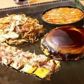 お好み焼き、焼きそば、１品鉄板焼きのコースＡセット（2名～3名でどうぞ）