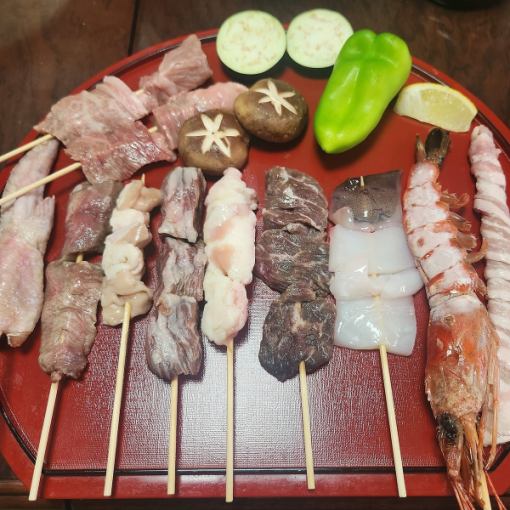 6-piece skewer course with teppan steak