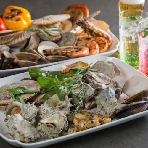 Grilled seafood and chunk meat BBQ