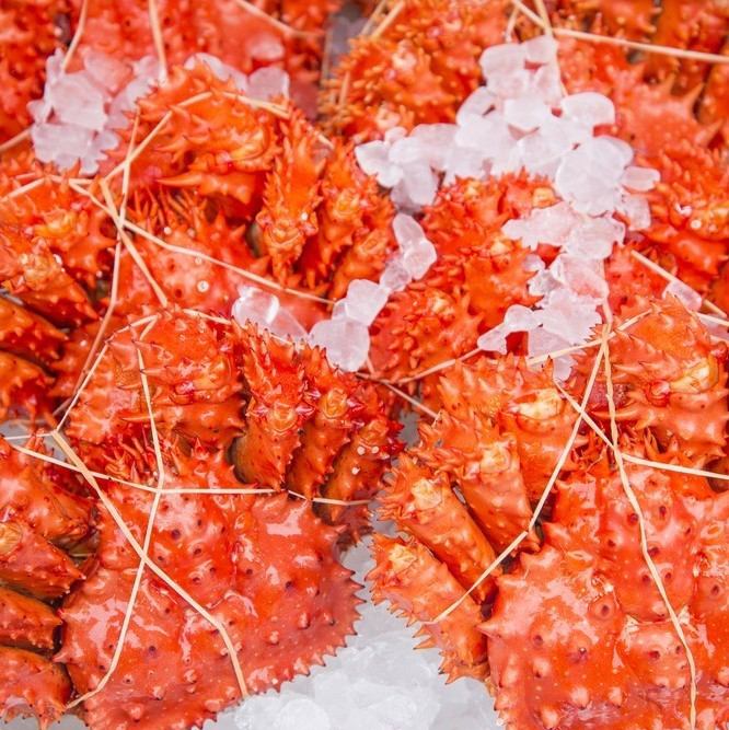 函館市場直送的海鮮有很多，比如函館名產的螃蟹和魷魚生魚片☆