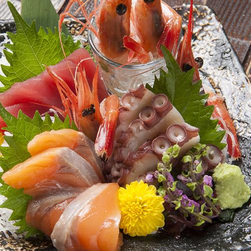 Assortment of five types of sashimi