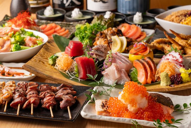 [3,500 yen (3,850 yen including tax) course] Authentic yakitori, seafood barra shirashi, and 7 other dishes + 2 hours all-you-can-drink beer