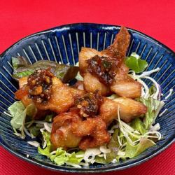 素揚げ鶏の奈良漬みそダレ