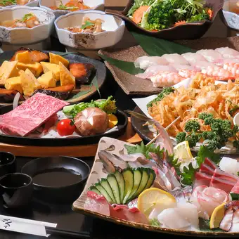 2時間飲み放題付！！鮮魚5種盛り&串盛り4種など全8品！！豪華スペシャルコース￥7000込