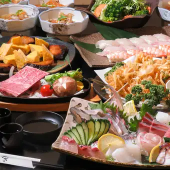 2時間飲み放題付！！鮮魚5種盛り&串盛り4種など全8品！！豪華スペシャルコース￥7000込
