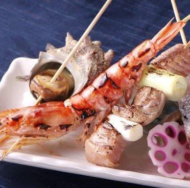 Assortment of 5 kinds of fish skewers